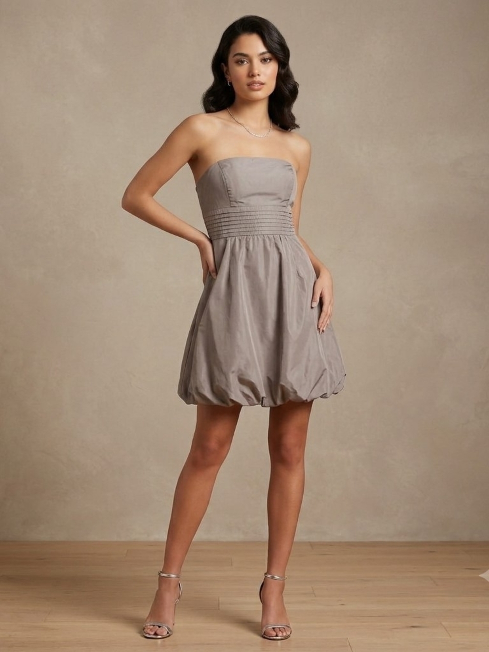 Zara Strapless Taupe Bubble-Hem Dress